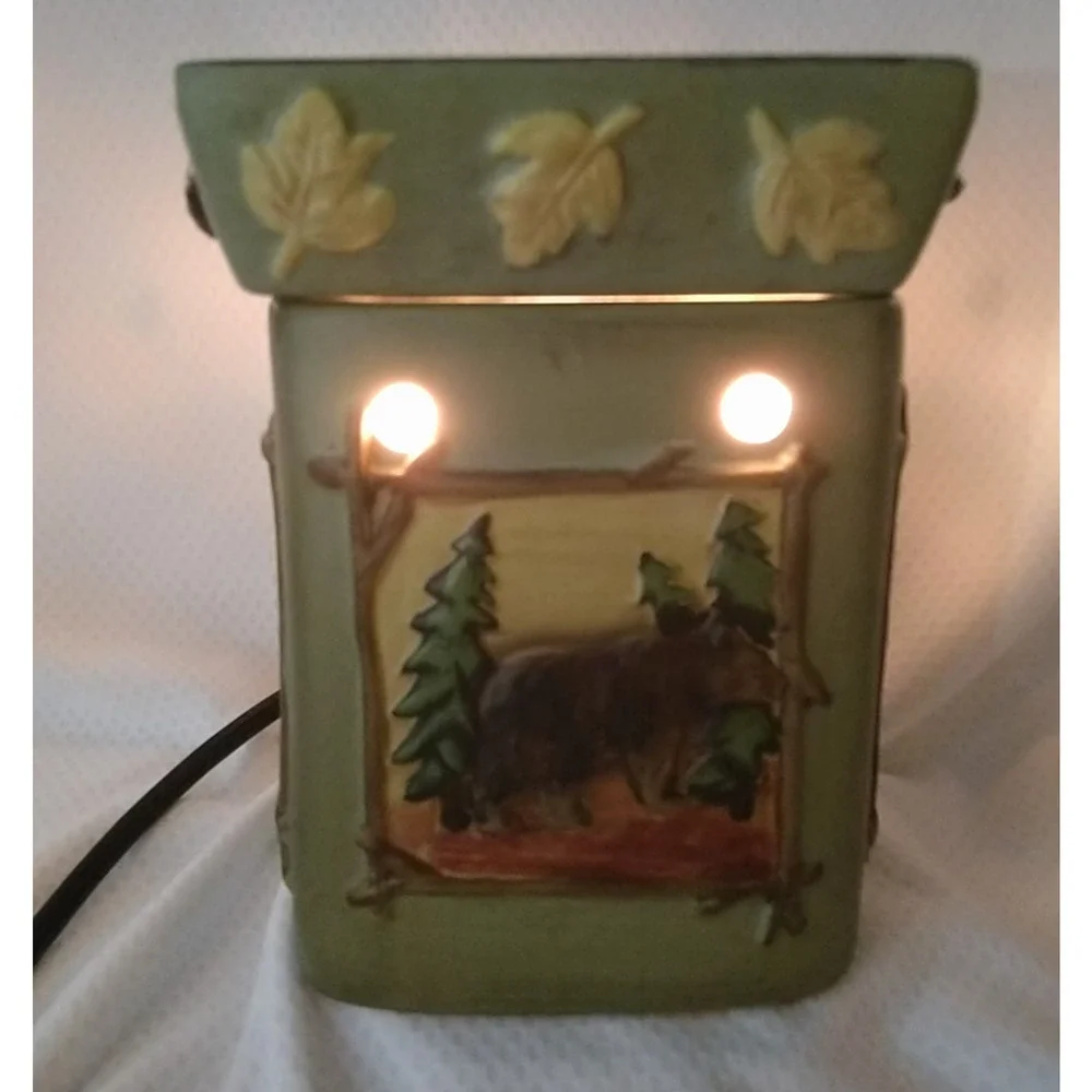 Scentsy Lodge Full Size Wax Warmer Bear Moose Pine Rustic Cabin Green Retired